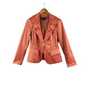 Colleen Lopez XS Coral Blazer Jacket With Ruffle Detail